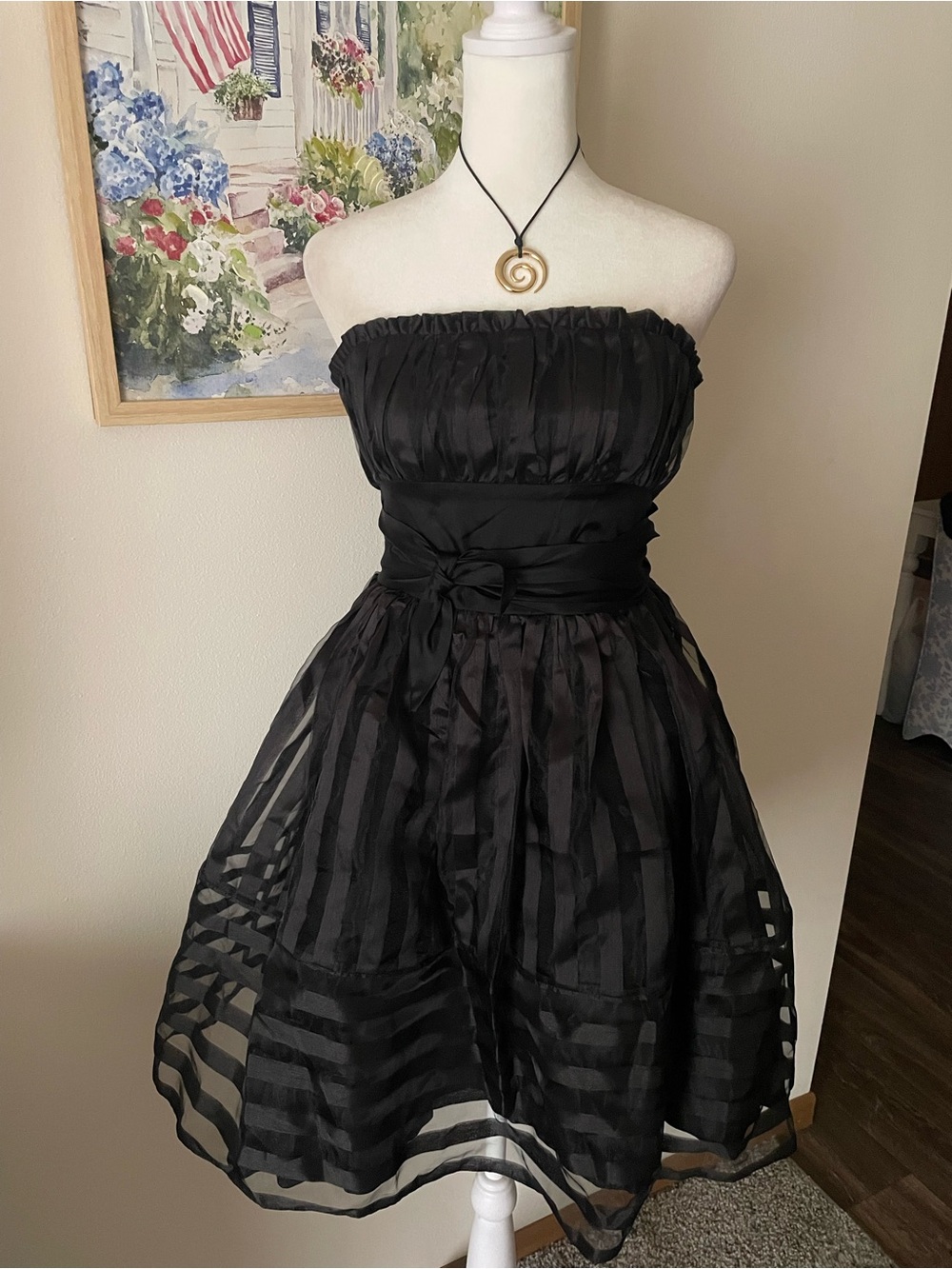 Betsey Johnson Y2K 90s Whimsigoth Strapless Striped Organza Party Dress US 2